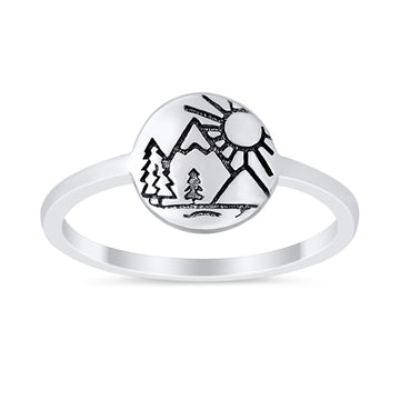 925 Sterling Silver Sun Trees With Mountain Nature Inspired Dainty Thumb Ring Wholesale